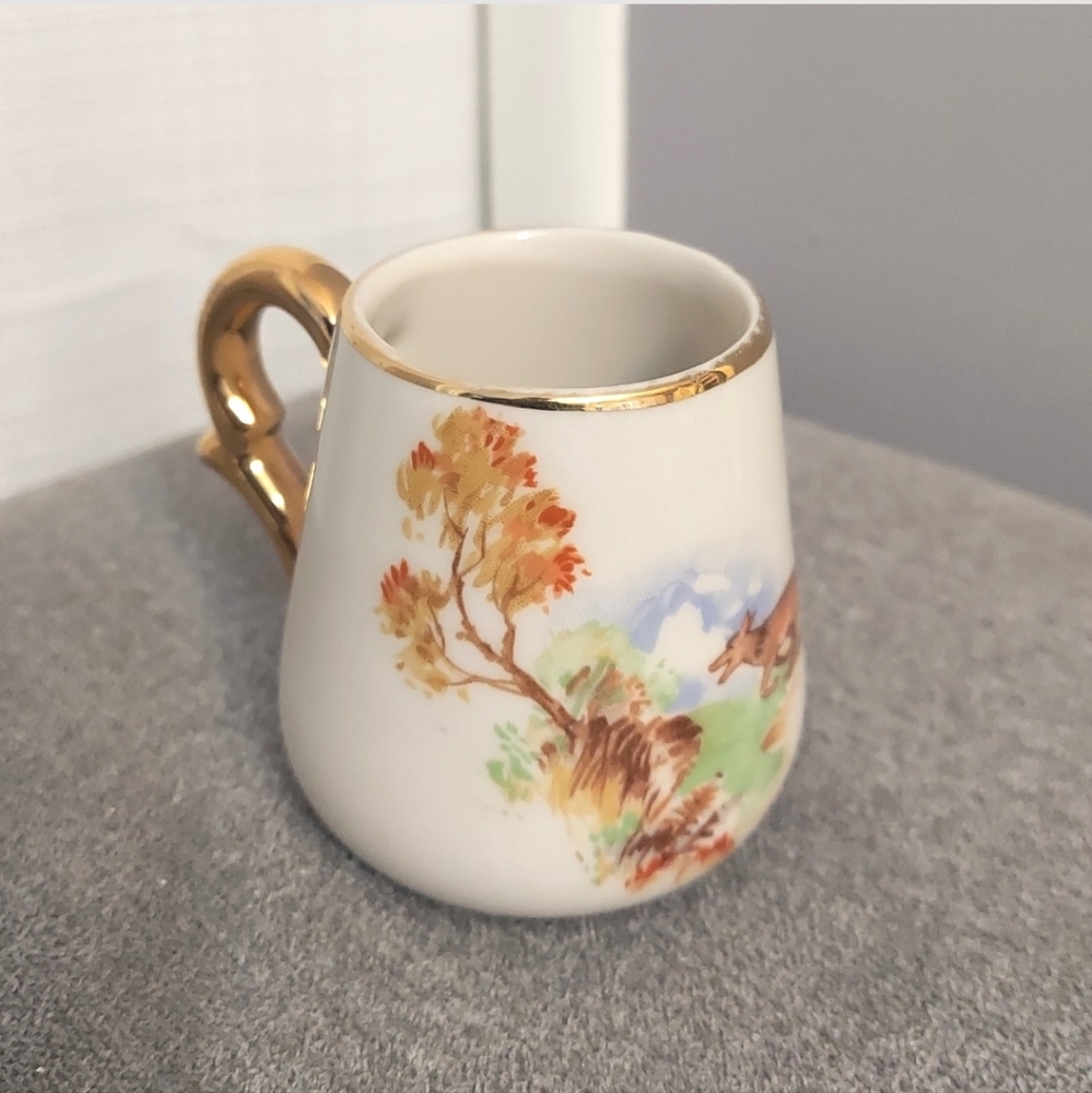 Vtg Dixon Art Studio Demitasse Cup Running Fox Small Vase 22k Gold Accent